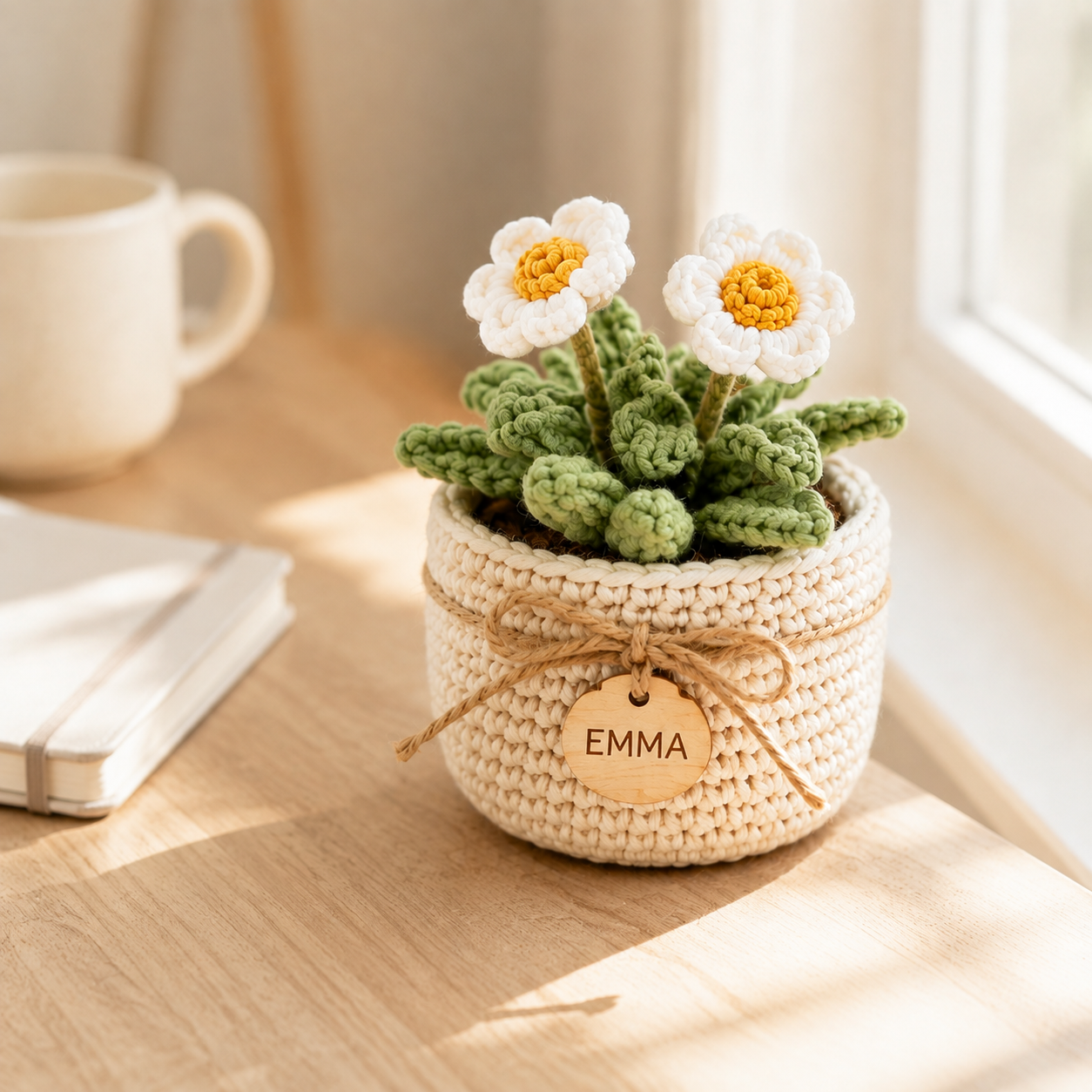 Personalized Crochet Daisy Pot