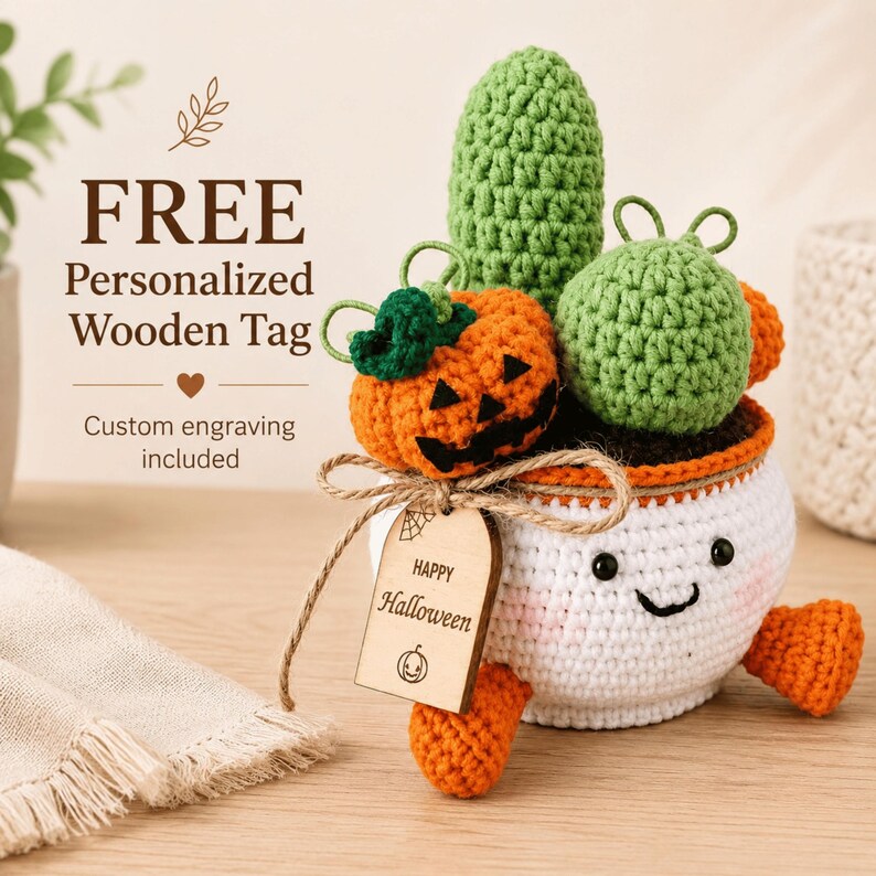 Pumpkin Crochet Cactus Pot — handmade product image 2