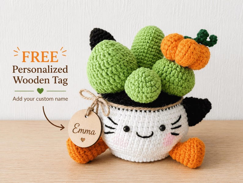 Crochet Black Cat Cactus Pot — handmade product image 3
