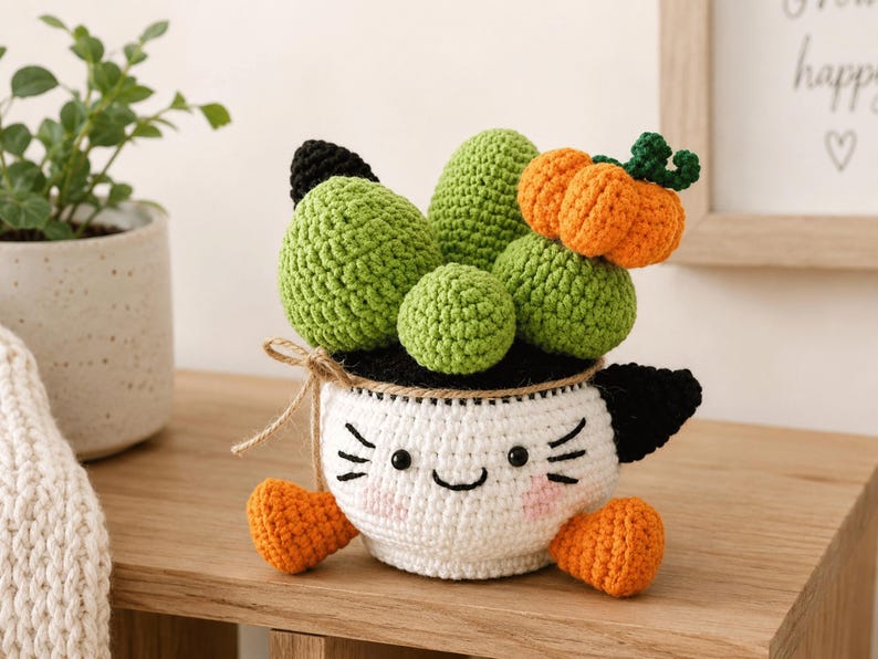 Crochet Black Cat Cactus Pot — handmade product image 4