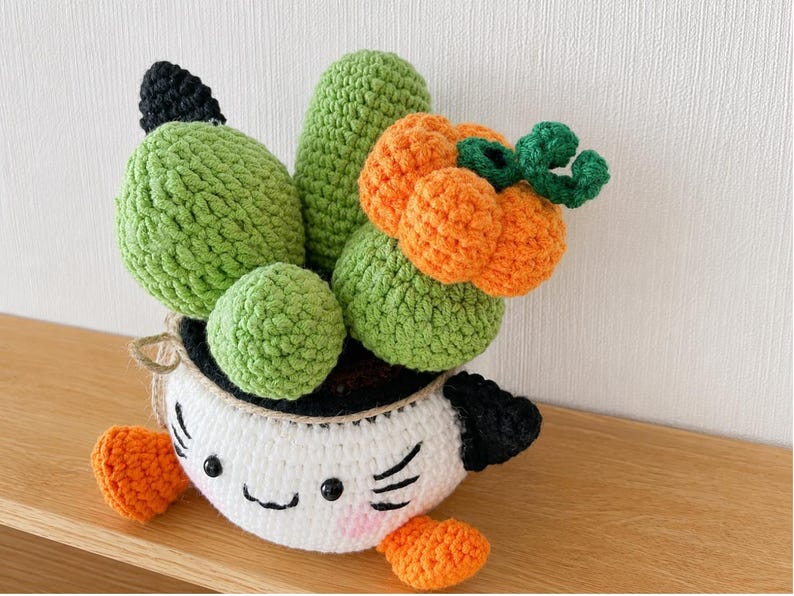 Crochet Black Cat Cactus Pot — handmade product image 6