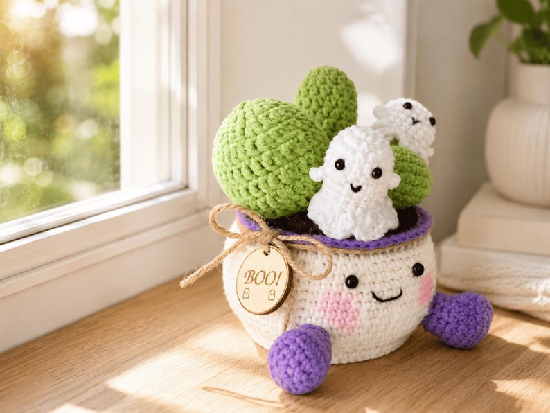 Crochet Ghost Cactus Pot — handmade product image 8