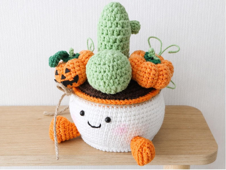 Pumpkin Crochet Cactus Pot — handmade product image 5