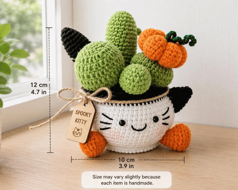 Crochet Black Cat Cactus Pot — handmade product image 8
