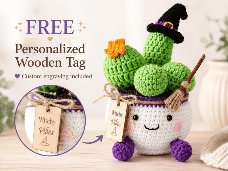 Crochet Witch Cactus Pot — handmade product image 2
