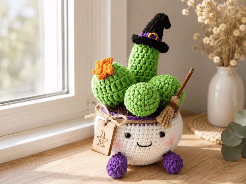 Crochet Witch Cactus Pot — handmade product image 4