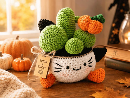 Crochet Black Cat Cactus Pot — handmade product image 1